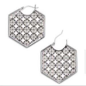 Tory Burch perforated hexagon logo silver hoops
